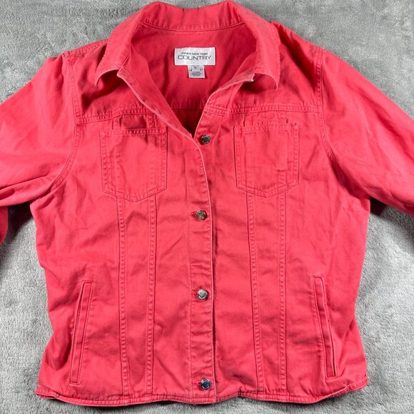 Jones New York Country Red Denim Jacket Women’s L Cotton Button Front - Picture 3 of 16